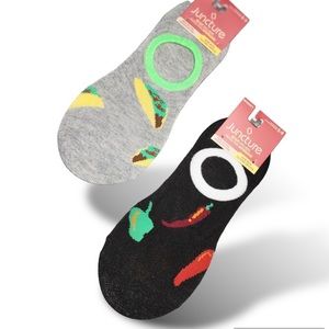 Juncture taco & peppers Women's Fashion no slip shoe Liner Socks 2 pack Size 5-9